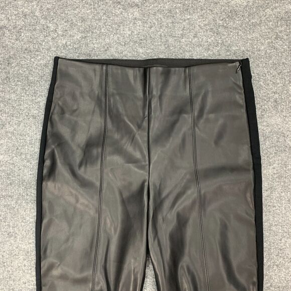 Ann Taylor Faux Leather Pants Womens 8 Black Stretch Panel Side Zip Tapered - Picture 3 of 11